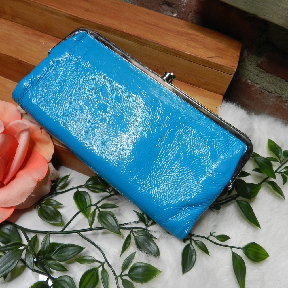 Hobo Lauren Patent Leather Blue Clutch Wallet
